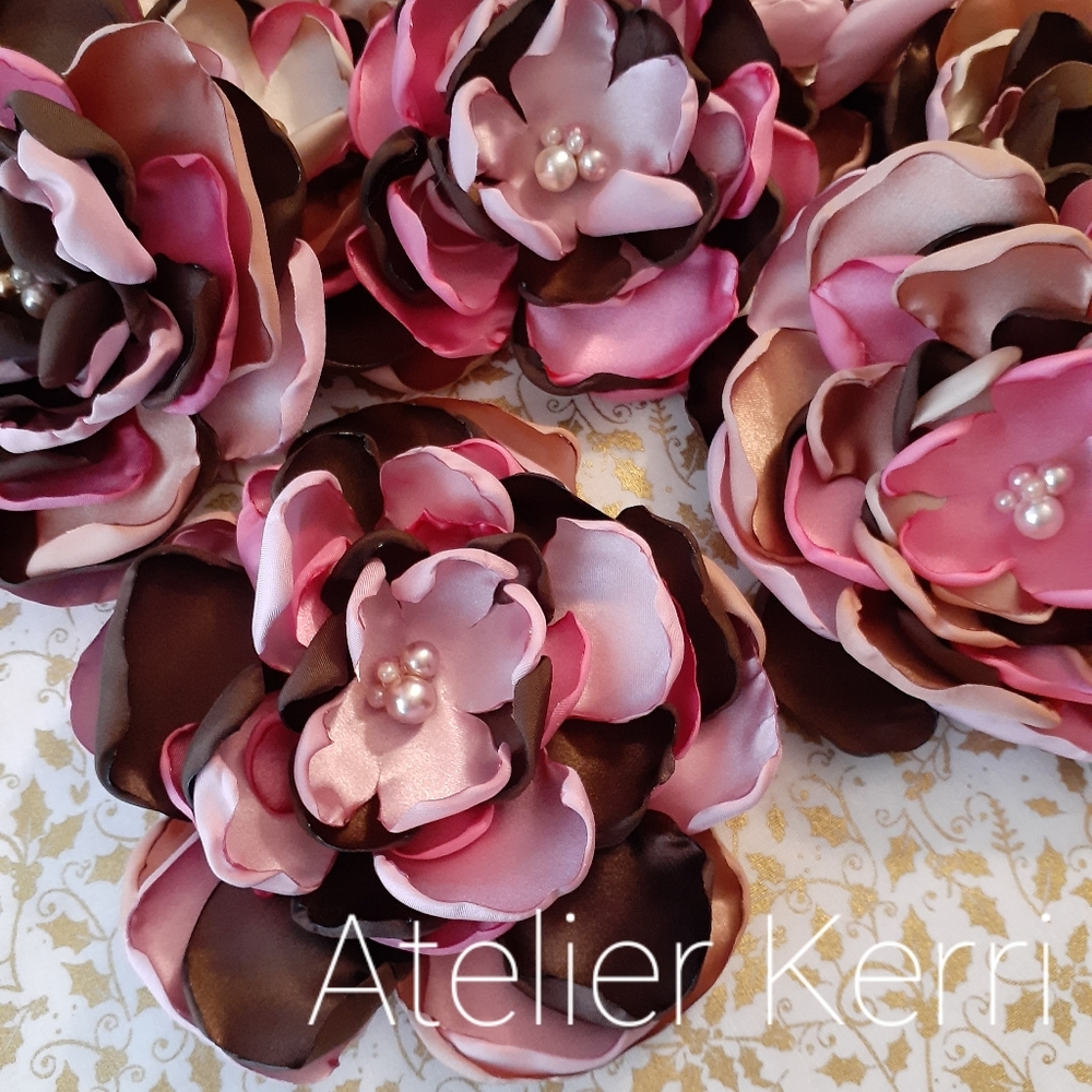 7pc Chocolate Autumn Blush Satin Flower Set - Picture 3 of 10